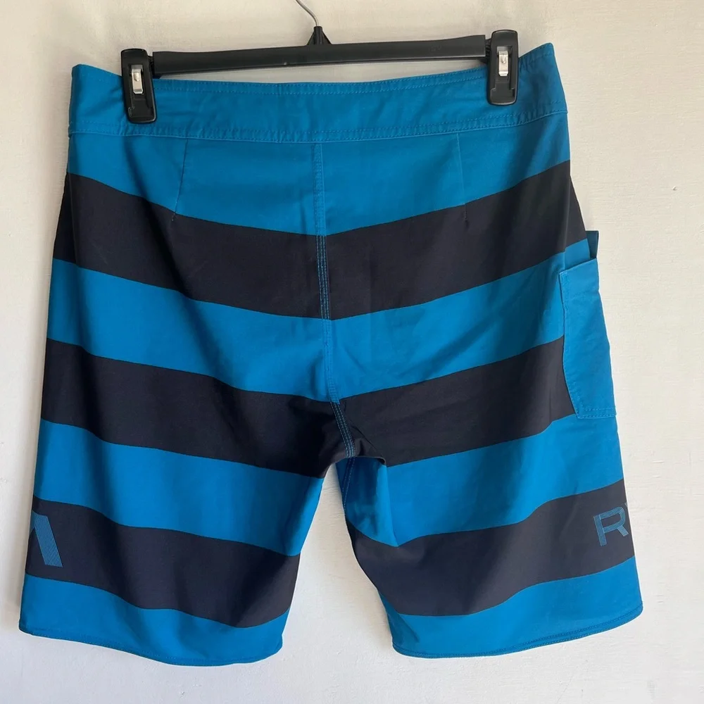 RVCA Blue and Black Board Shorts with Bold Stripes mens 34 - Picture 2 of 12
